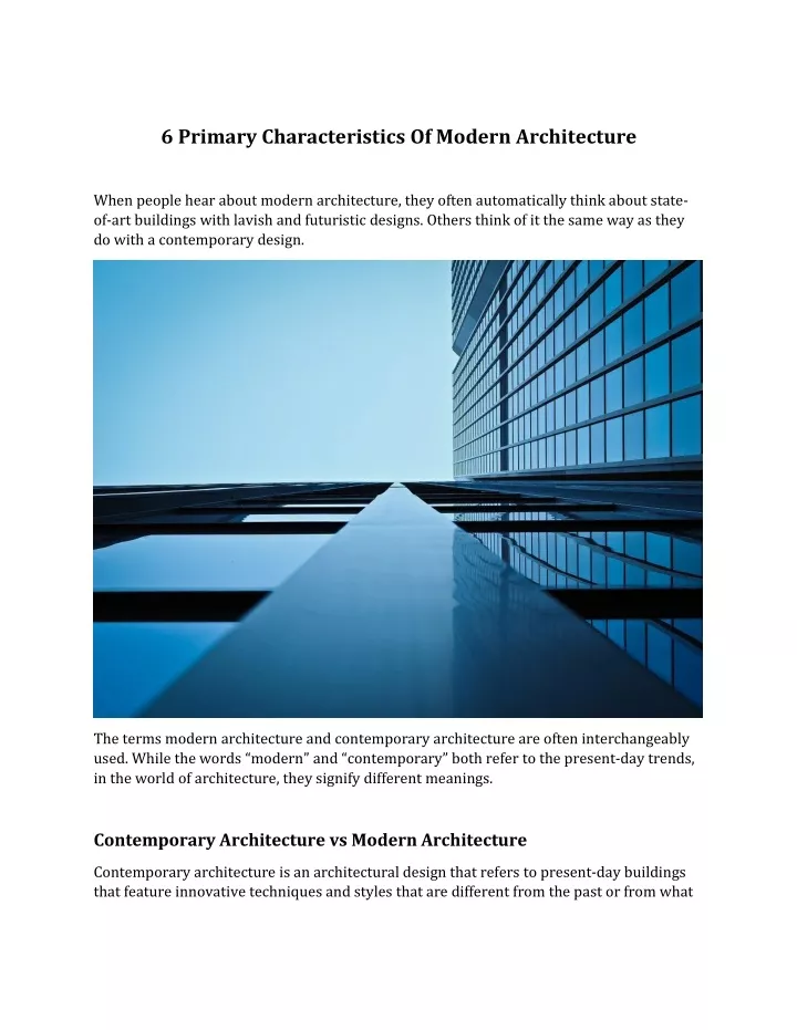 6 primary characteristics of modern architecture