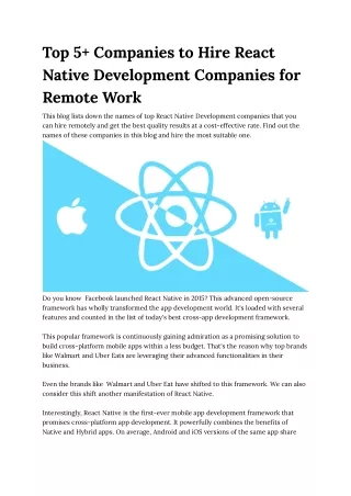 top 5 companies to hire react native development