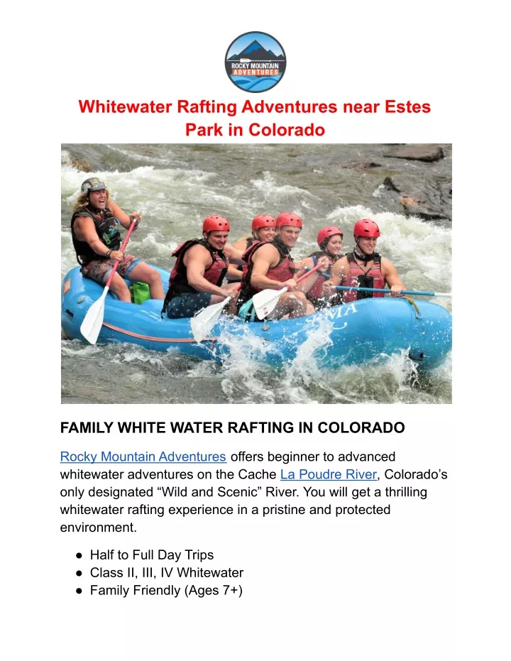 whitewater rafting adventures near estes park