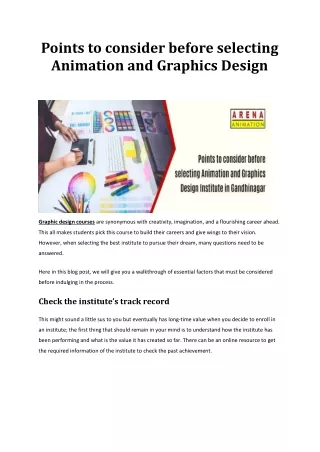 Points to consider before selecting Animation and Graphics Design