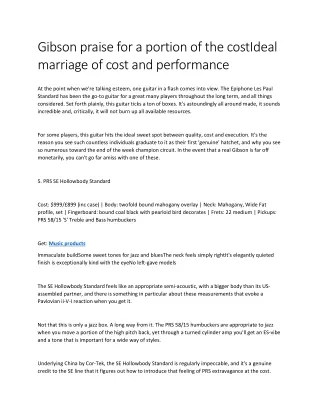 Gibson praise for a portion of the costIdeal marriage of cost and performance