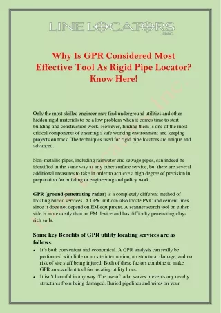Why Is GPR Considered Most Effective Tool As Rigid Pipe Locator