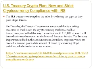 U.S. Treasury Crypto Plan New and Strict Cryptocurrency Compliance with IRS