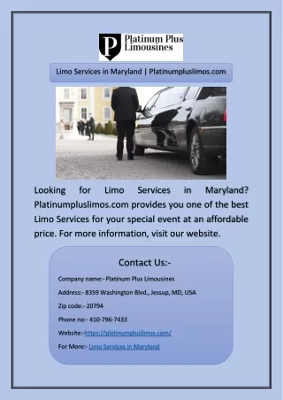 Limo Services in Maryland | Platinumpluslimos.com