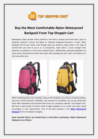 Nylon Waterproof Backpack