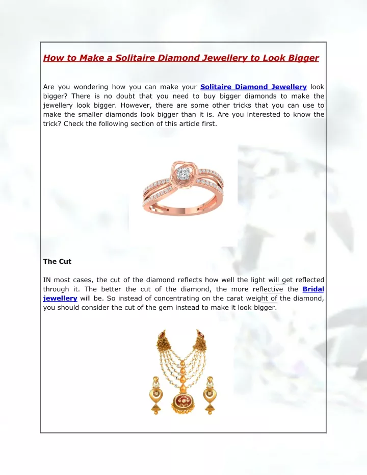 how to make a solitaire diamond jewellery to look