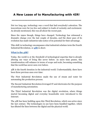 a new lease of to manufacturing with 4ir