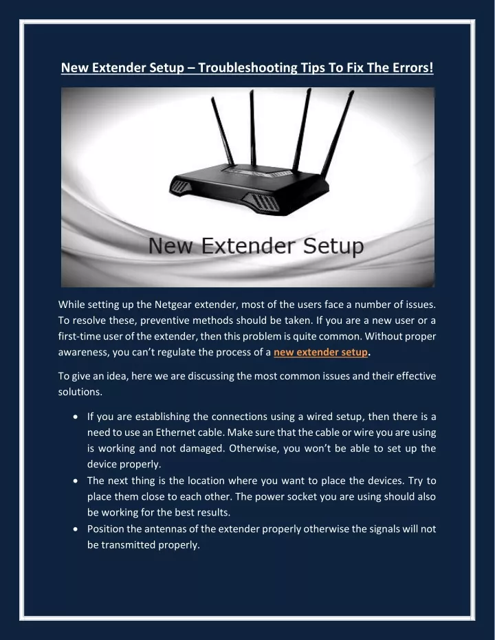 new extender setup troubleshooting tips