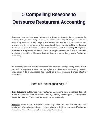 5 Compelling Reasons to Outsource Restaurant Accounting