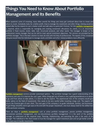 Things You Need to Know About Portfolio Management and Its Benefits