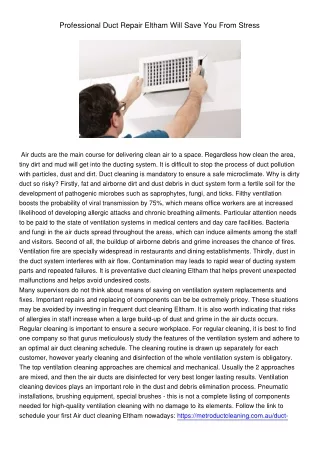 professional duct repair eltham will save