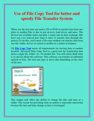 Use of File Copy Tool for better and speedy File Transfer System