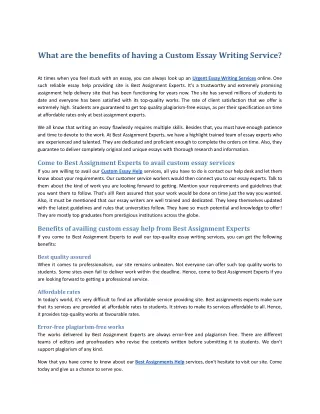 What are the benefits of having a Custom Essay Writing Service