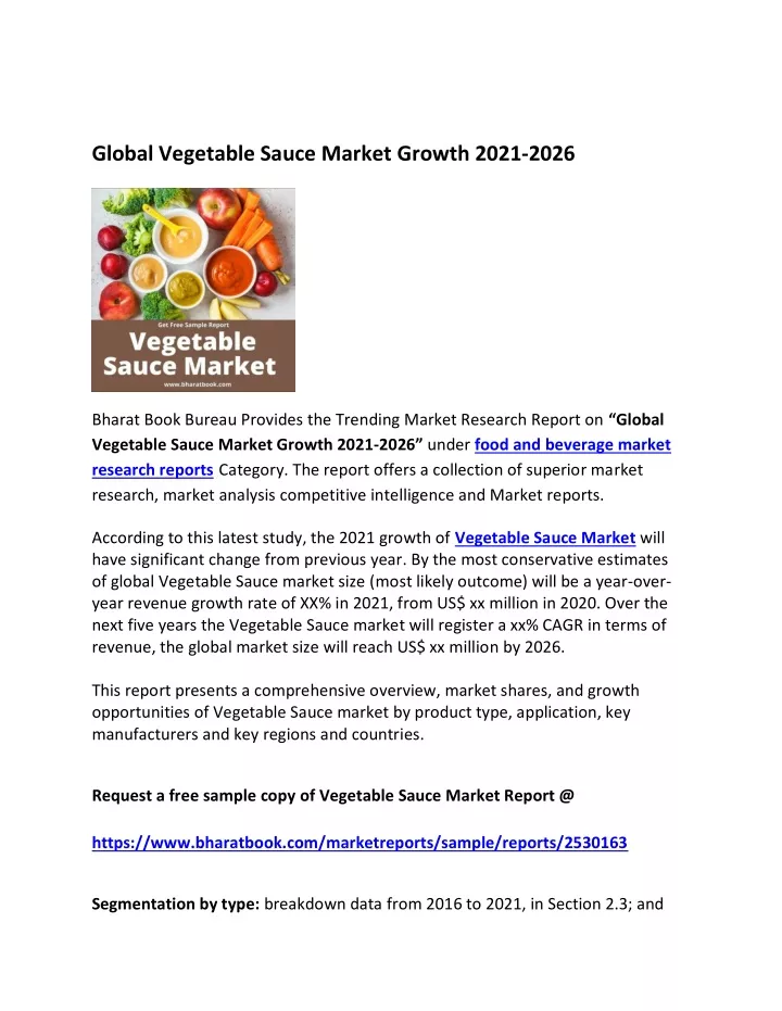 global vegetable sauce market growth 2021 2026