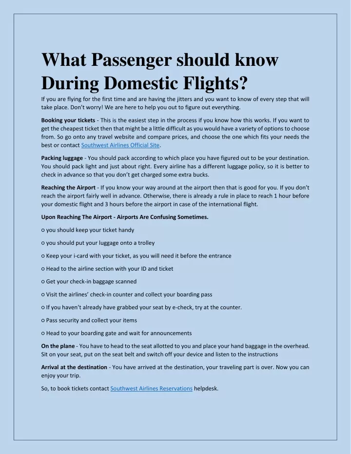 what passenger should know during domestic