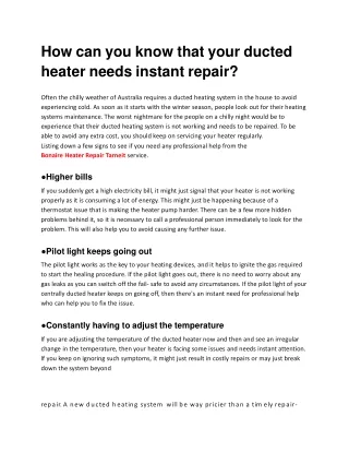 Bonaire Heater Repair Tarneit