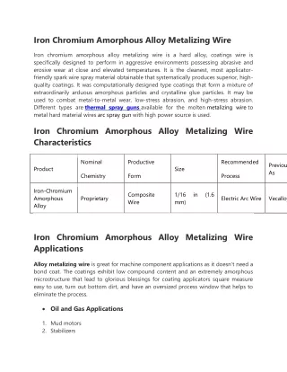 iron chromium amorphous alloy metalizing wire