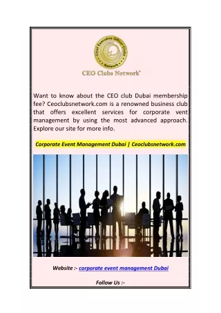 Corporate Event Management Dubai  Ceoclubsnetwork.com