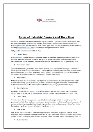 Types of Industrial Sensors and Their Uses