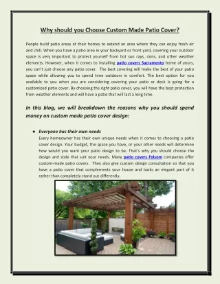 why should you choose custom made patio cover