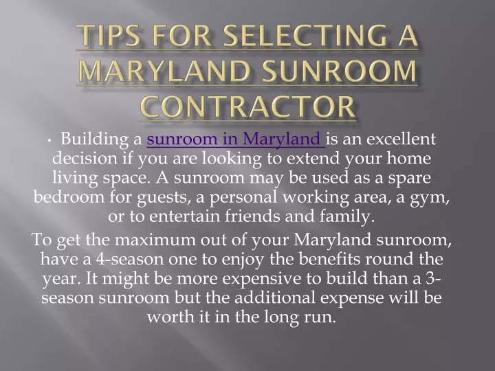 tips for selecting a maryland sunroom contractor