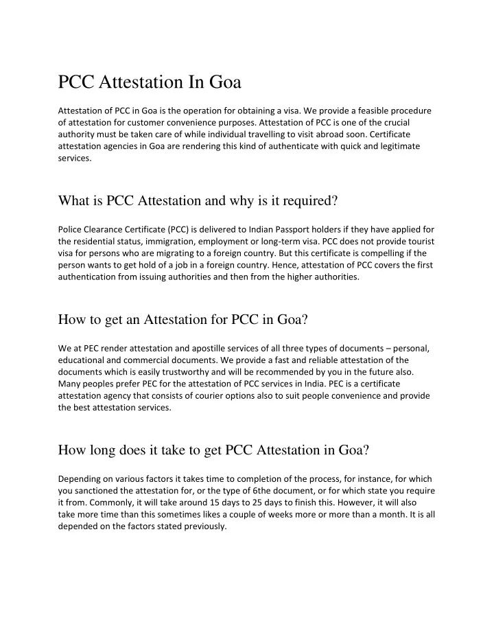 pcc attestation in goa