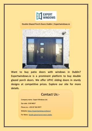 Double Glazed Porch Doors Dublin | Expertwindows.ie