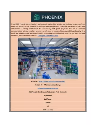 Eucalyptus Oil Supplier in UK | Phoenixaromas.co.uk