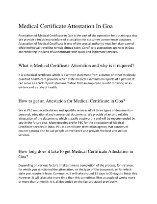 Medical Certificate Attestation In Goa