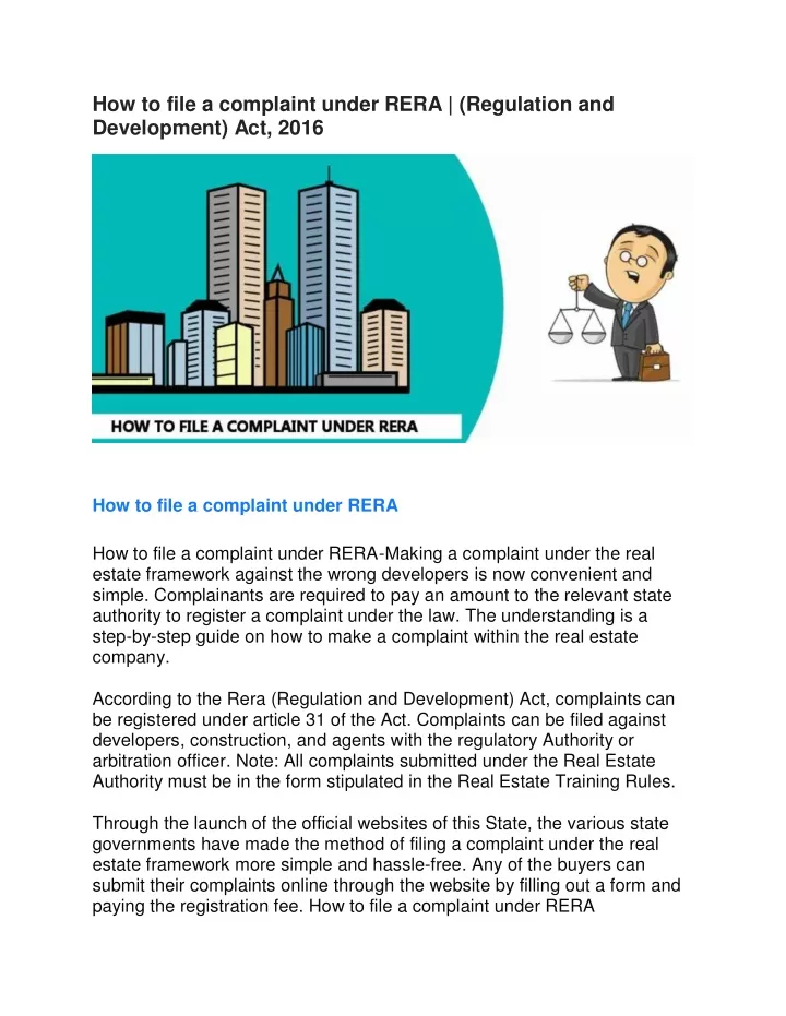 PPT - How To File A Complaint Under RERA | (Regulation And Development ...