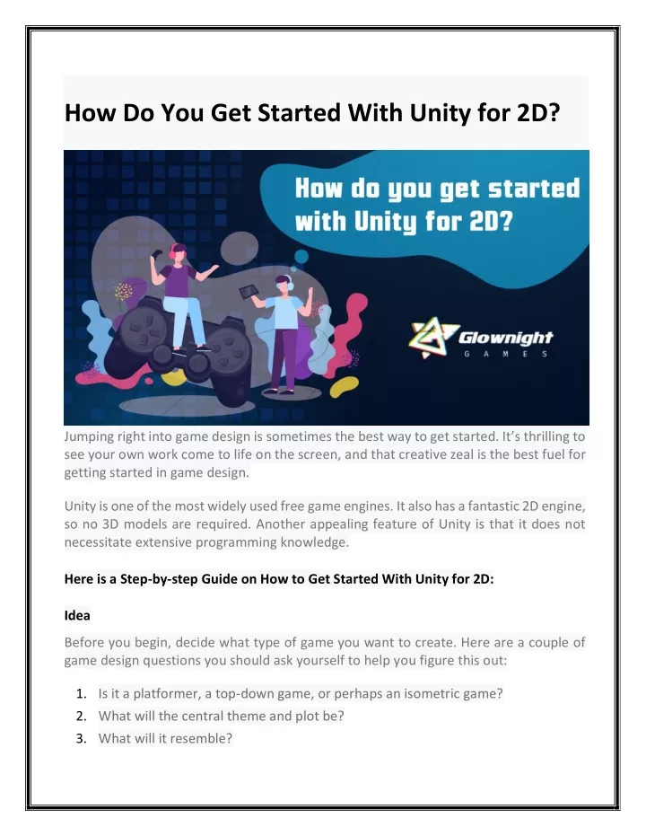how do you get started with unity for 2d