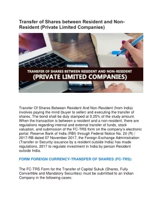 Transfer of Shares between Resident and Non-Resident (Private Limited Companies)