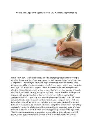 Professional Copy-Writing Service from Edu Web for Assignment Help