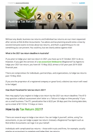Australia Tax Return 2021