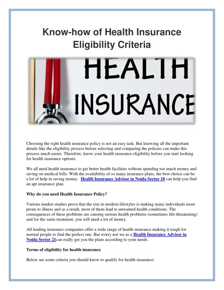 know how of health insurance eligibility criteria