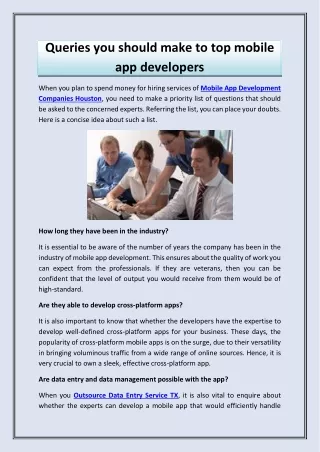 Queries you should make to top mobile app developers
