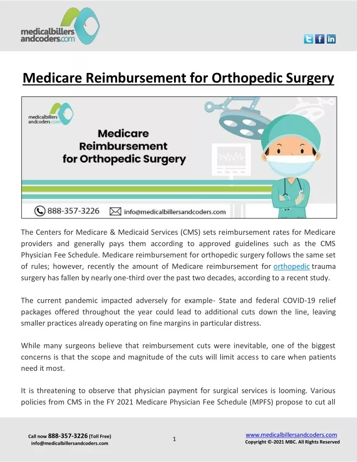 medicare reimbursement for orthopedic surgery