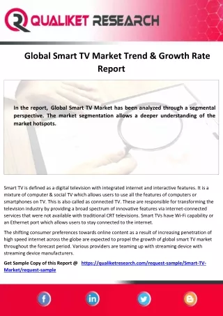 Global Smart TV Market to 2027 Research Report Including Application