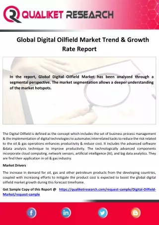 Global Digital Oilfield Market Size, Share Trends, Region By Forecast To 2027