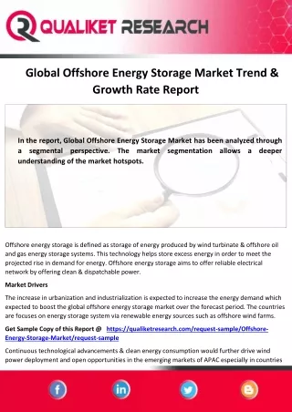 Global Offshore Energy Storage Market Latest Trend, Growth, Size, Application