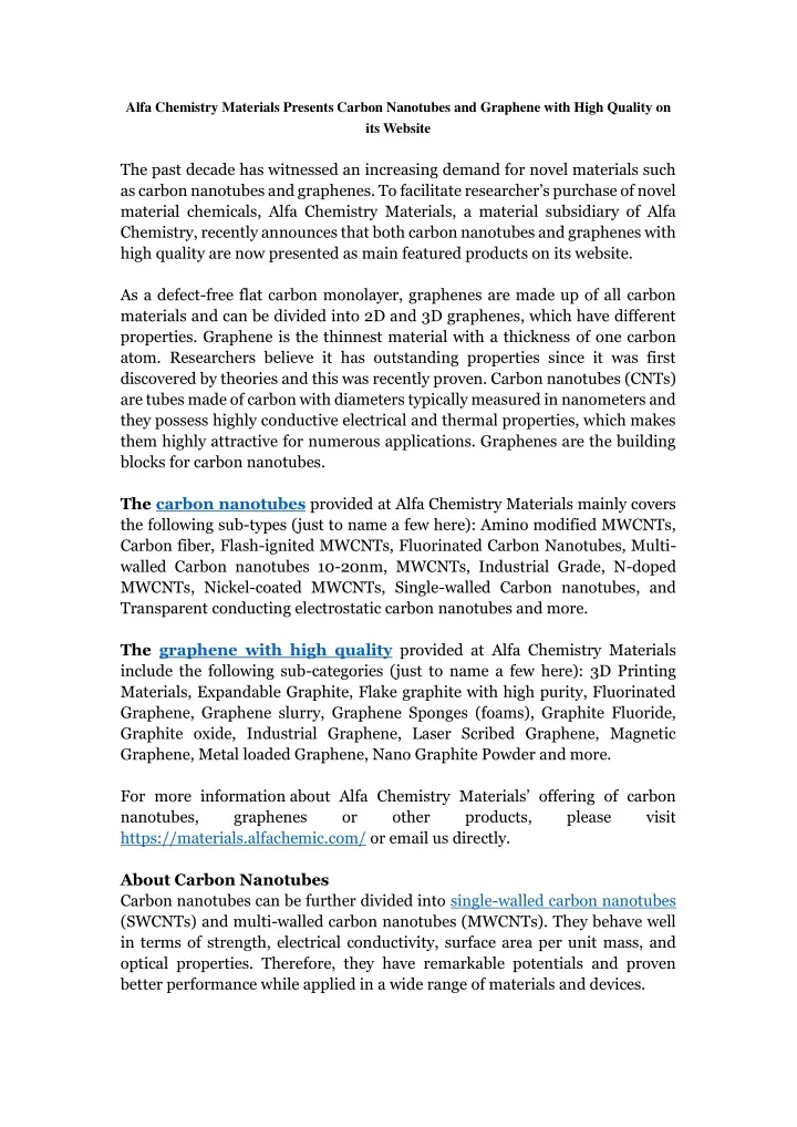 alfa chemistry materials presents carbon