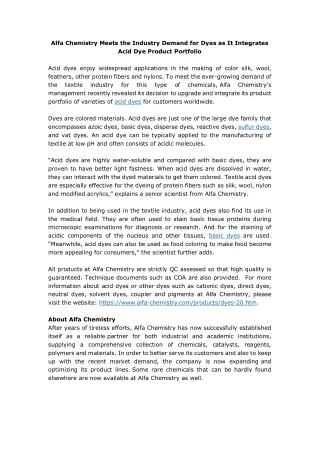 alfa chemistry meets the industry demand for dyes