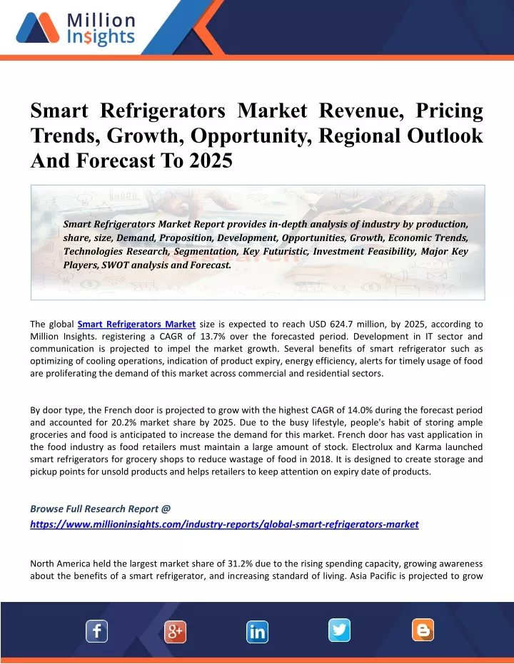 smart refrigerators market revenue pricing trends