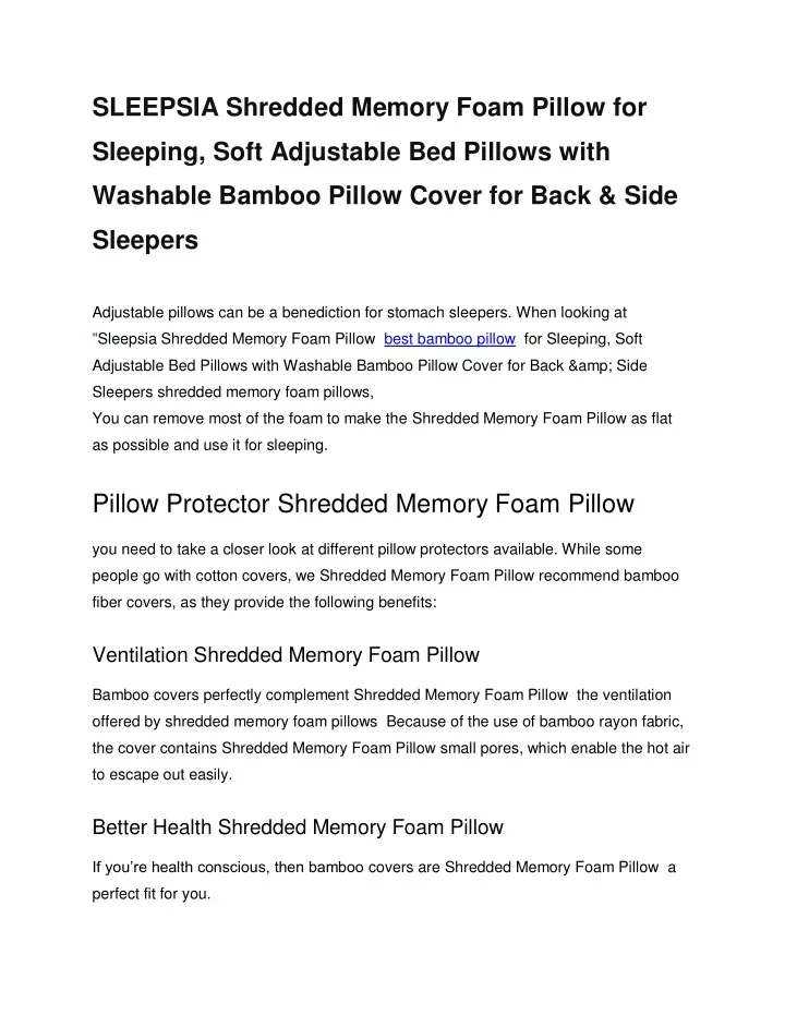 sleepsia shredded memory foam pillow for