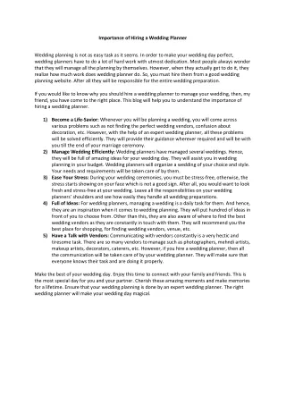 Importance of Hiring a Wedding Planner