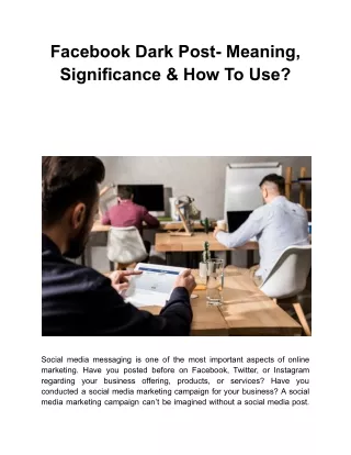 facebook dark post meaning significance how to use