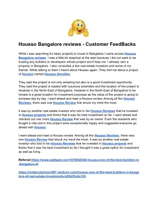 Housso Bangalore reviews - Customer FeedBacks
