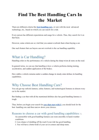 Find The Best Handling Cars In the Market
