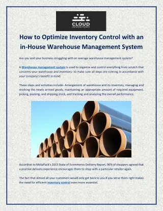 How to Optimize Inventory Control with Cloud Based Inventory Management