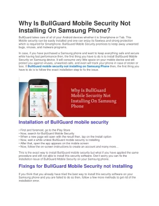 why is bullguard mobile security not installing